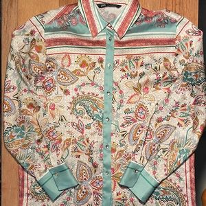 Zara Silk/Satin Patterned Button Down Blouse